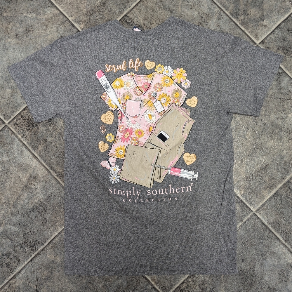 Simply Southern Women's Medium Short Sleeve Grey Scrub Life Shirt